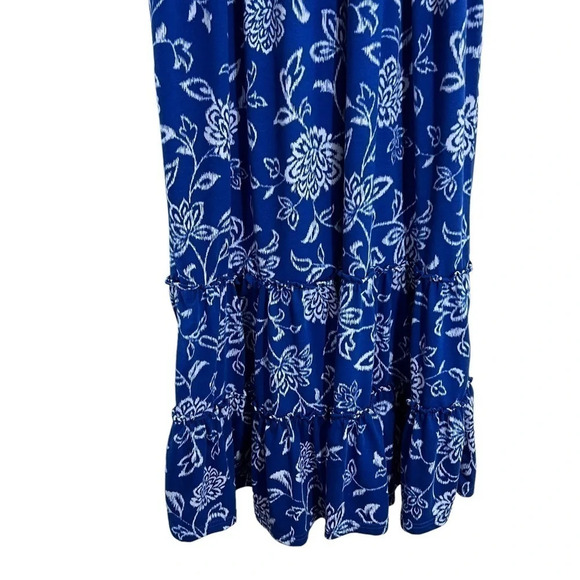 Woman Within Long Maxi Dress Size Large Blue and White Floral Short Sleeves - Picture 4 of 5